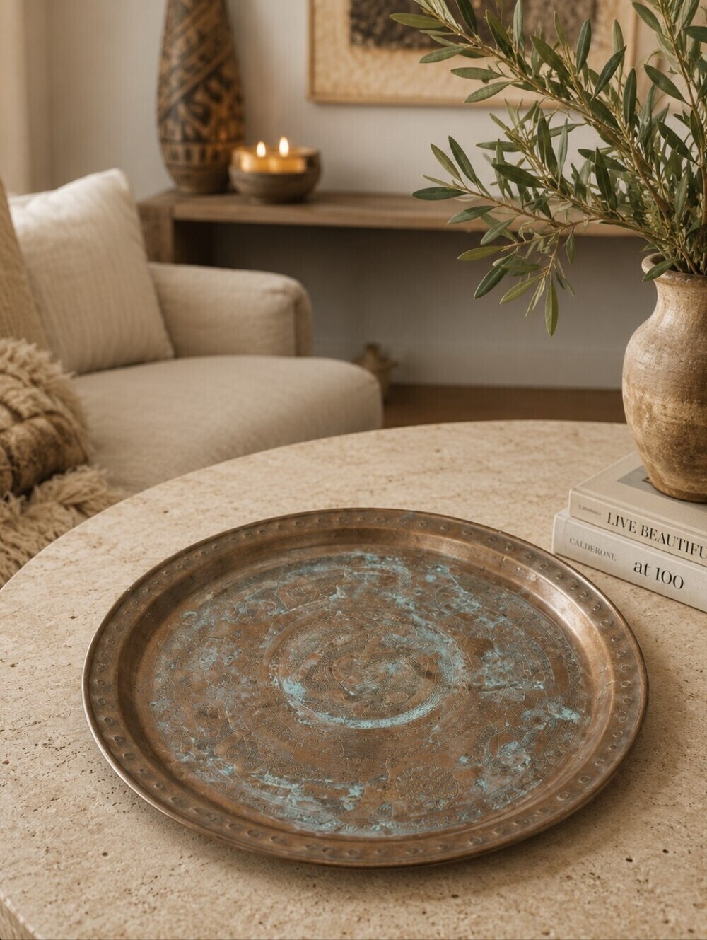 Vintage Lebanese Hand Hammered Copper Plate